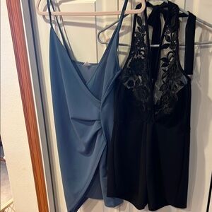 Charlotte Russe Blue Spaghetti Strap Slip Dress & Black Lace Halter Romper